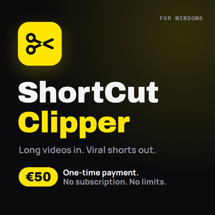 ShortCut Clipper: long videos in, viral shorts out, €50 one-time